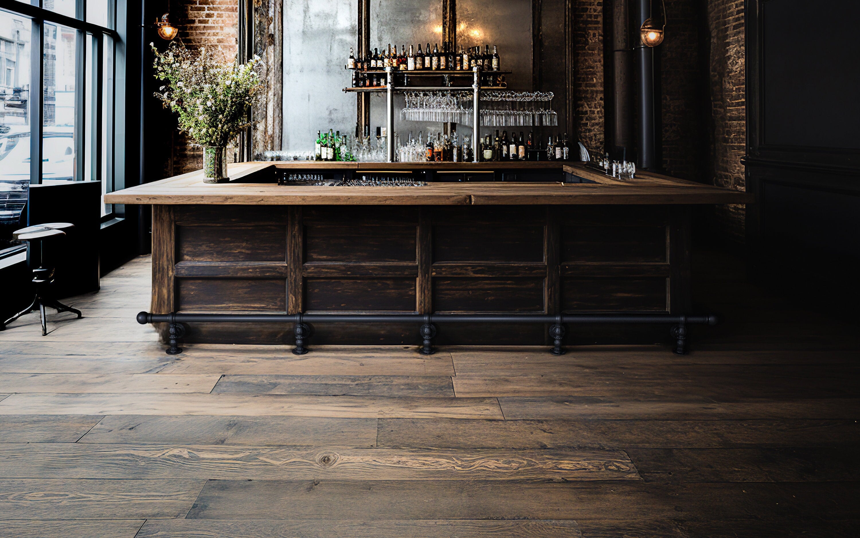 Industrial style bar foot rail Black home bar foot rail Kitchen island